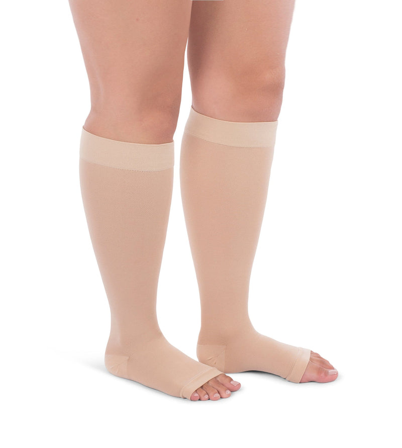 JOMI Knee High Compression Stockings, 20-30mmHg Surgical Weight Open Toe, Full Wide Calf Petite Short 223