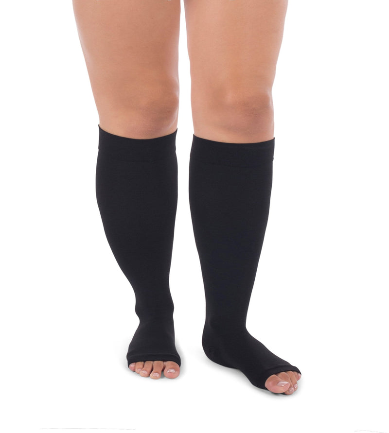 JOMI Knee High Compression Stockings, 20-30mmHg Surgical Weight Open Toe, Full Wide Calf Petite Short 223